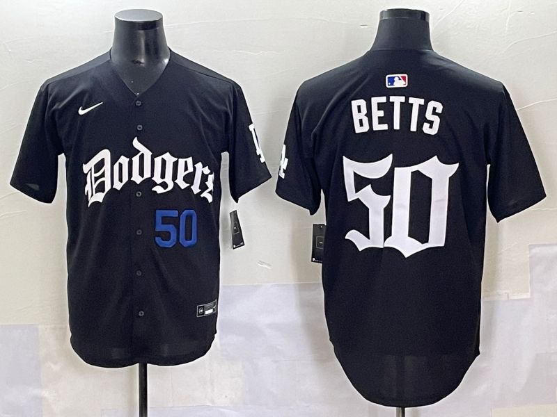 Men 2025 Los Angeles Dodgers #50 Betts Black Seventh generation Joint Name Nike MLB Jersey style 4